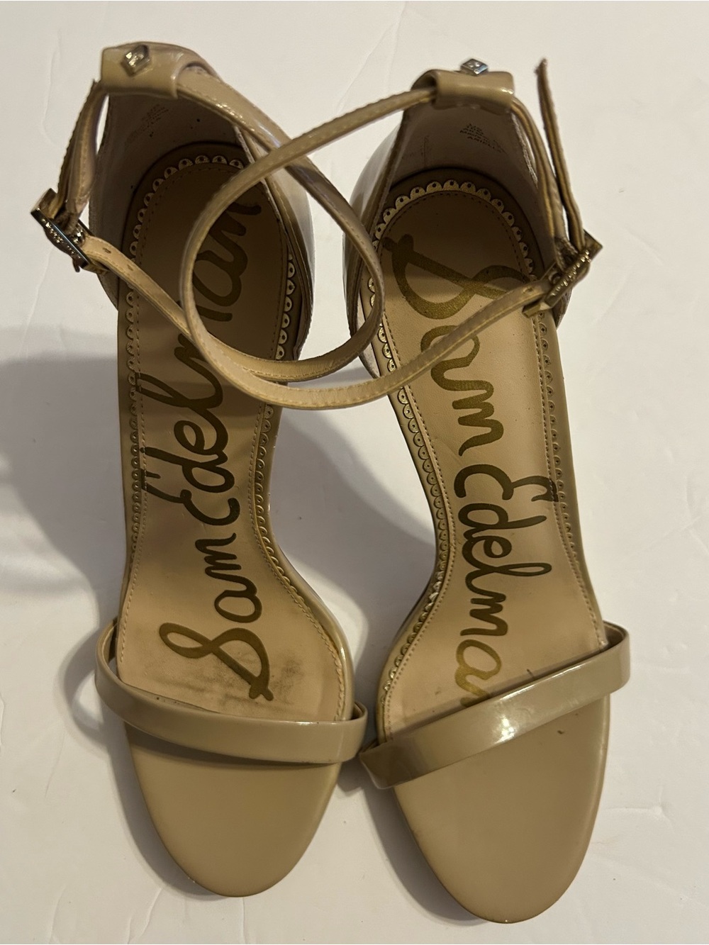 Sam Edelman Beige Patent Ankle-Strap Heels